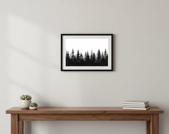 Minimalistischer Schwarz Weiss Wald Print 13x19