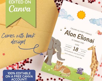 Safari Birthday Invitation Editable Template Jungle Theme Calling All Party Animals Wild One Birthday Invite Boy First Birthday Party