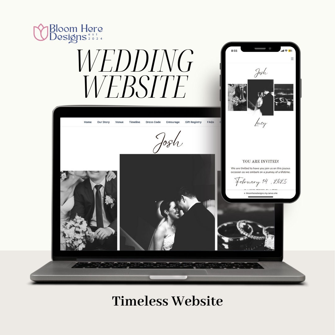 Modern Wedding Website RSVP Digital Invitation, Mobile Friendly Wedding Website, Canva Wedding Template, E-Invitation, Paperless Invitation,
