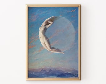 Selene by Albert Aublet | Greek Mythology | Classic Art Print for Eclectic Gallery Set| Witchy Moon Goddess Portrait