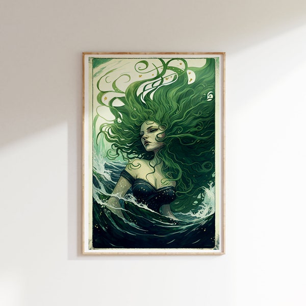 WATER NYMPH || Fantasy Art Download, Goddess Print, Digital Download, Mermaid Print, Home Decor Gift