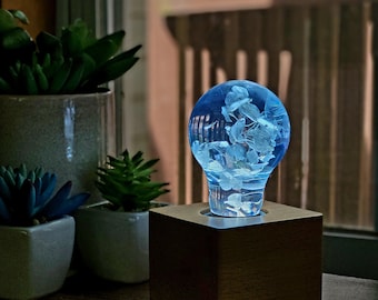 Blue Hydrangea Flower Resin Lightbulb, Vintage and Wooden Style Lamps, Desk or Table Lamps, Standard Lightbulb, Great Unique Gift