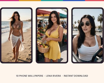 Phone Wallpaper Pack, 10 California Aesthetic Wallpapers, AI Creator Lena Rivera, Beach Summer iPhone Android Background, Instant Download