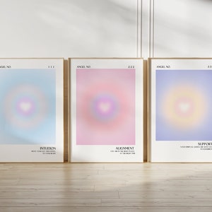 Set of 3 Angel Numbers 111 222 333 Colourful Aura Poster Gradient print Aesthetic Room Decor Trendy Spiritual Aura Energy Wall Art Digital