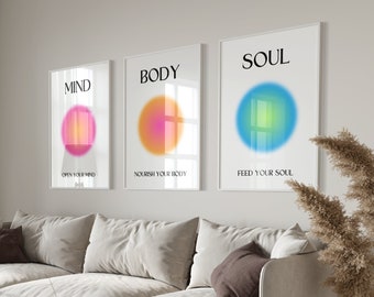 Set of 3 Positive Aura Posters Positive Affirmations Mind Body Soul Gradient Print Spiritual Wall Art Eesthetic Room Decor Digital Prints