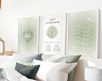 Confie no Processo, Pôsteres de Amor-Próprio, Conjunto de Pôsteres de Aura de Anjo Verde, Conjunto de 3 Pôsteres de Afirmação, Arte de Parede Espiritual, Pôsteres de Gradiente Granulado