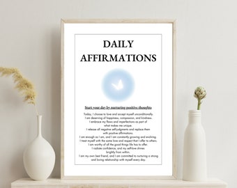 Daily Affirmations Poster, Spiritual Aura Poster, Therapy Poster, Blue Affirmations Wall Art Prints, Mental Health Poster, Positive prints