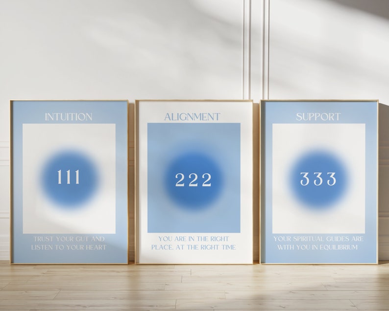 Blue Aura Poster, Angel Number 111, 222, 333, Set of 3 Affirmation ...