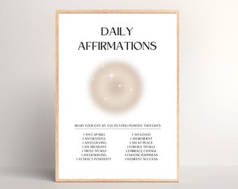 Beige Daily Affirmations Poster, Spiritual Aura Poster, Therapy, Affirmations Wall Art Prints, Positive Affirmations, Beige, Taupe Decor