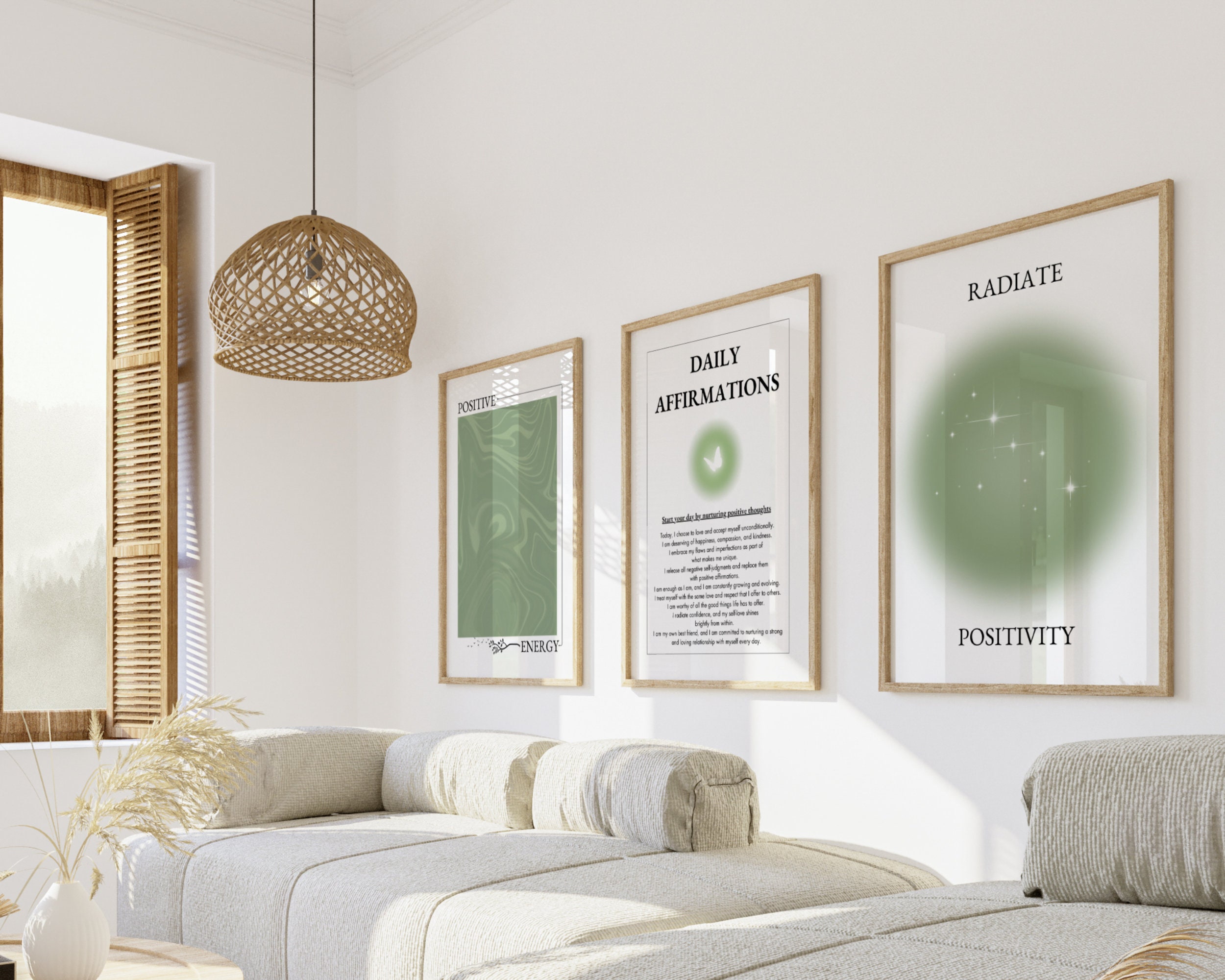 Green Positive Aura Posters, Set of 3 Affirmation, Spiritual Wall Art ...