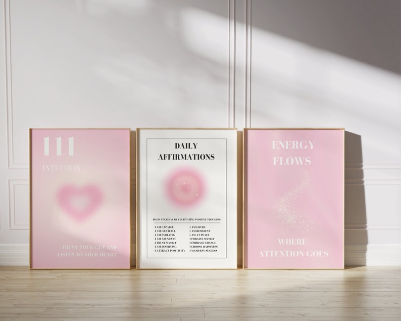 Pastel Pink Angel Aura Poster Set, Set of 3 Affirmation Poster ...