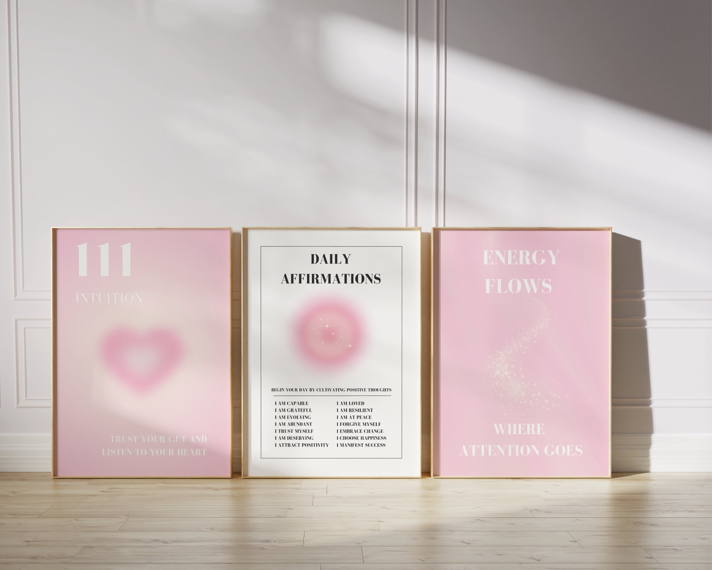 Pastel Pink Angel Aura Poster Set, Set of 3 Affirmation Poster ...