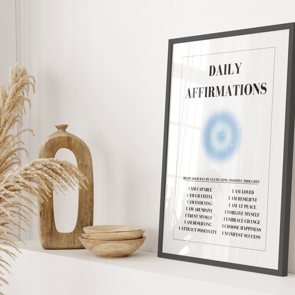 Blue Daily Affirmations Poster, Spiritual Aura Poster, Therapy Poster, Affirmations Wall Art Prints, Mental Health, Positive Affirmations