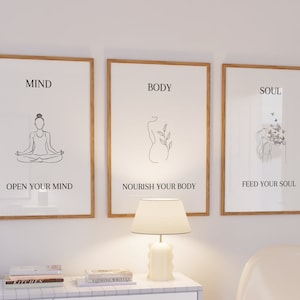 Geist Körper Seele, 3er Set Aura Poster, Wohnzimmer Poster, Positive Affirmation Poster, Zen Wandkunst, spirituelle Wanddruck, Digitaldrucke