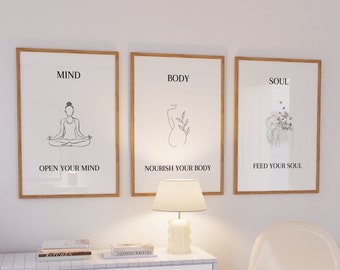 Mente Corpo Anima, Set di 3 Poster Aura, Poster per Soggiorno, Poster Affermazione Positiva, Arte Murale Zen, Stampa Murale Spirituale, Stampe Digitali
