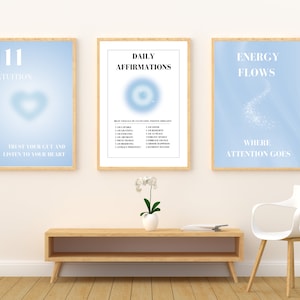 Blue Angel Aura Poster Set, Set of 3 Affirmation Poster, Spiritual Wall Art, Gradient Poster Set, Blue Self Love Posters, Angel Number 111 image 7