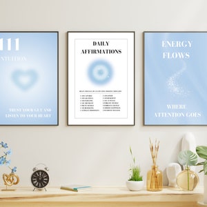 Blue Angel Aura Poster Set, Set of 3 Affirmation Poster, Spiritual Wall Art, Gradient Poster Set, Blue Self Love Posters, Angel Number 111 image 6