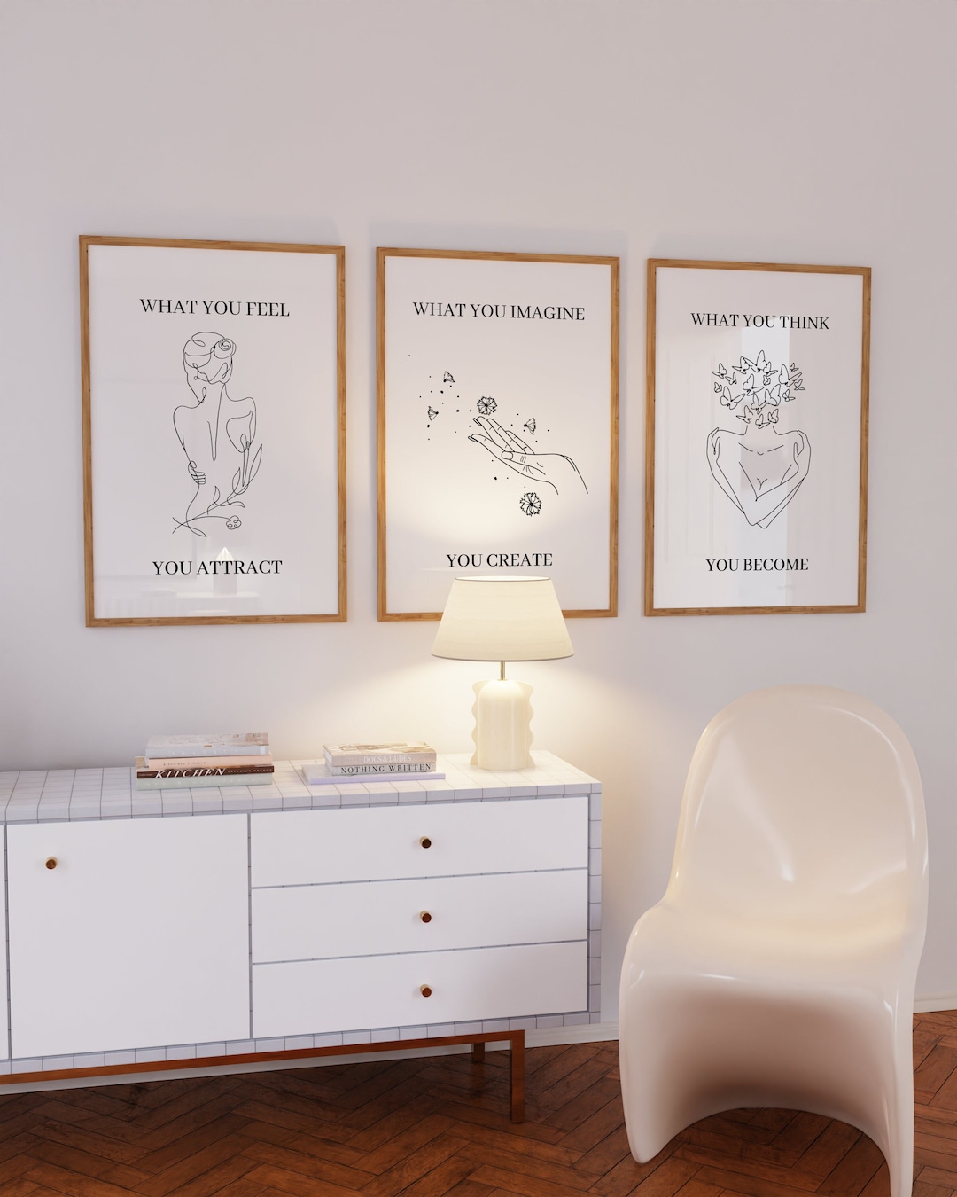 Set of 3 Line Art Print Aesthetic Room Decor Trendy Spiritual Wall Art