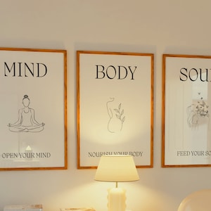Mind Body Soul, Set of 3 Aura Poster, Living Room Poster, Positive Affirmation Poster, Zen Wall Art, Spiritual Wall Print, Digital Prints