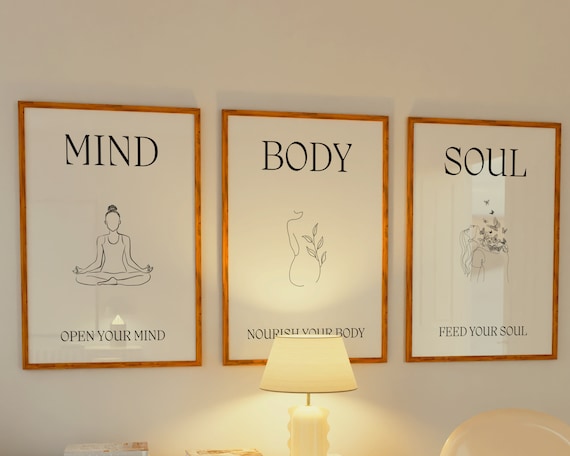 Mind Body Soul, Set of 3 Aura Poster, Living Room Poster, Positive Affirmation Poster, Zen Wall Art, Spiritual Wall Print, Digital Prints