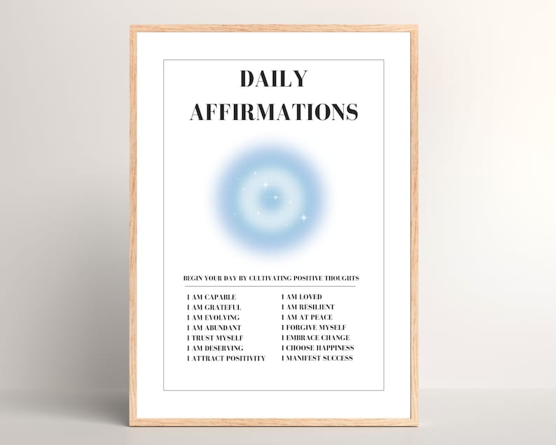 Blue Angel Aura Poster Set, Set of 3 Affirmation Poster, Spiritual Wall Art, Gradient Poster Set, Blue Self Love Posters, Angel Number 111 image 4