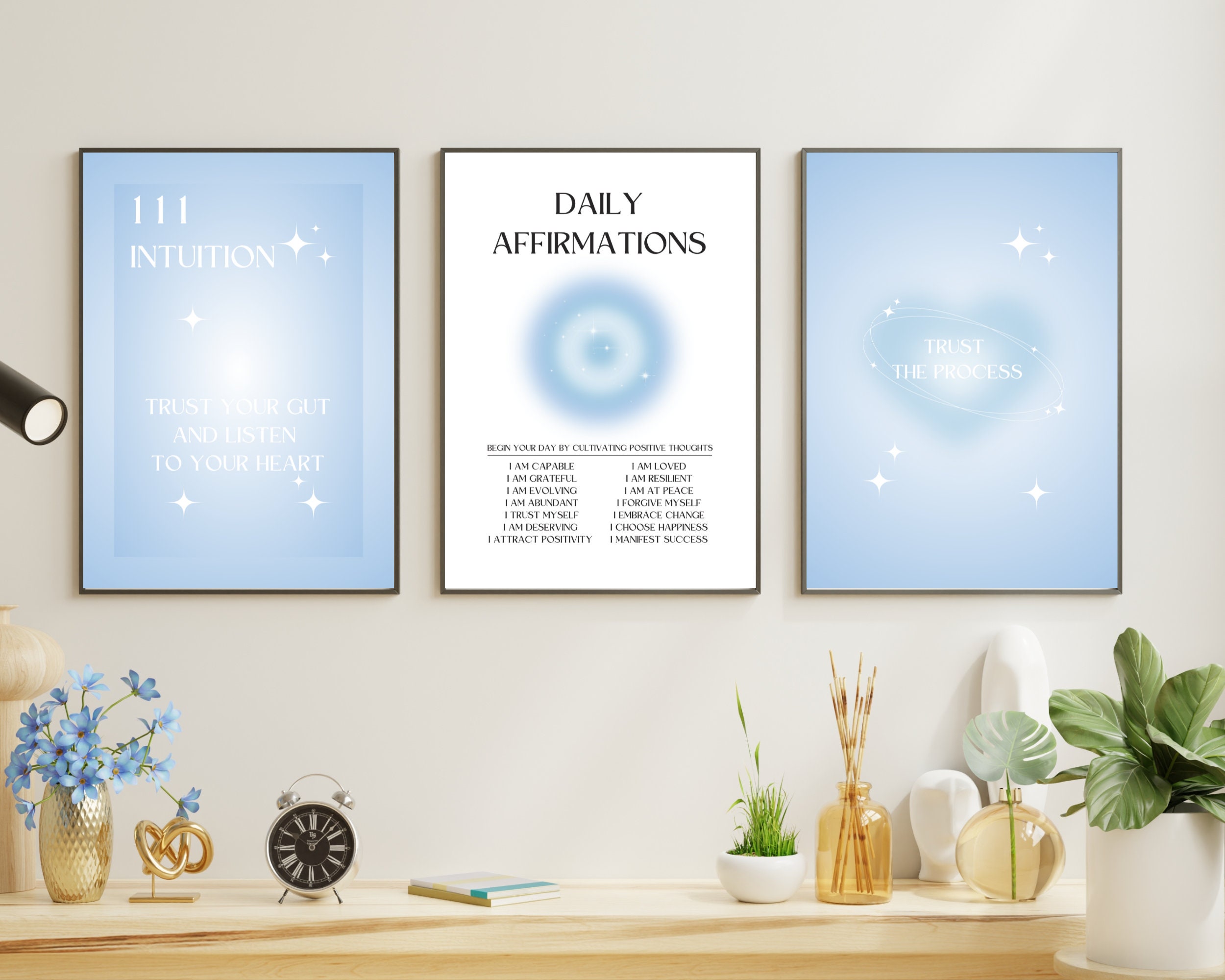 Blue Angel Aura Poster Set, Set of 3 Affirmation Poster, Spiritual Wall ...
