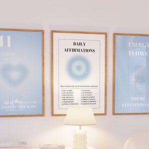 Blue Angel Aura Poster Set, Set of 3 Affirmation Poster, Spiritual Wall Art, Gradient Poster Set, Blue Self Love Posters, Angel Number 111 image 1