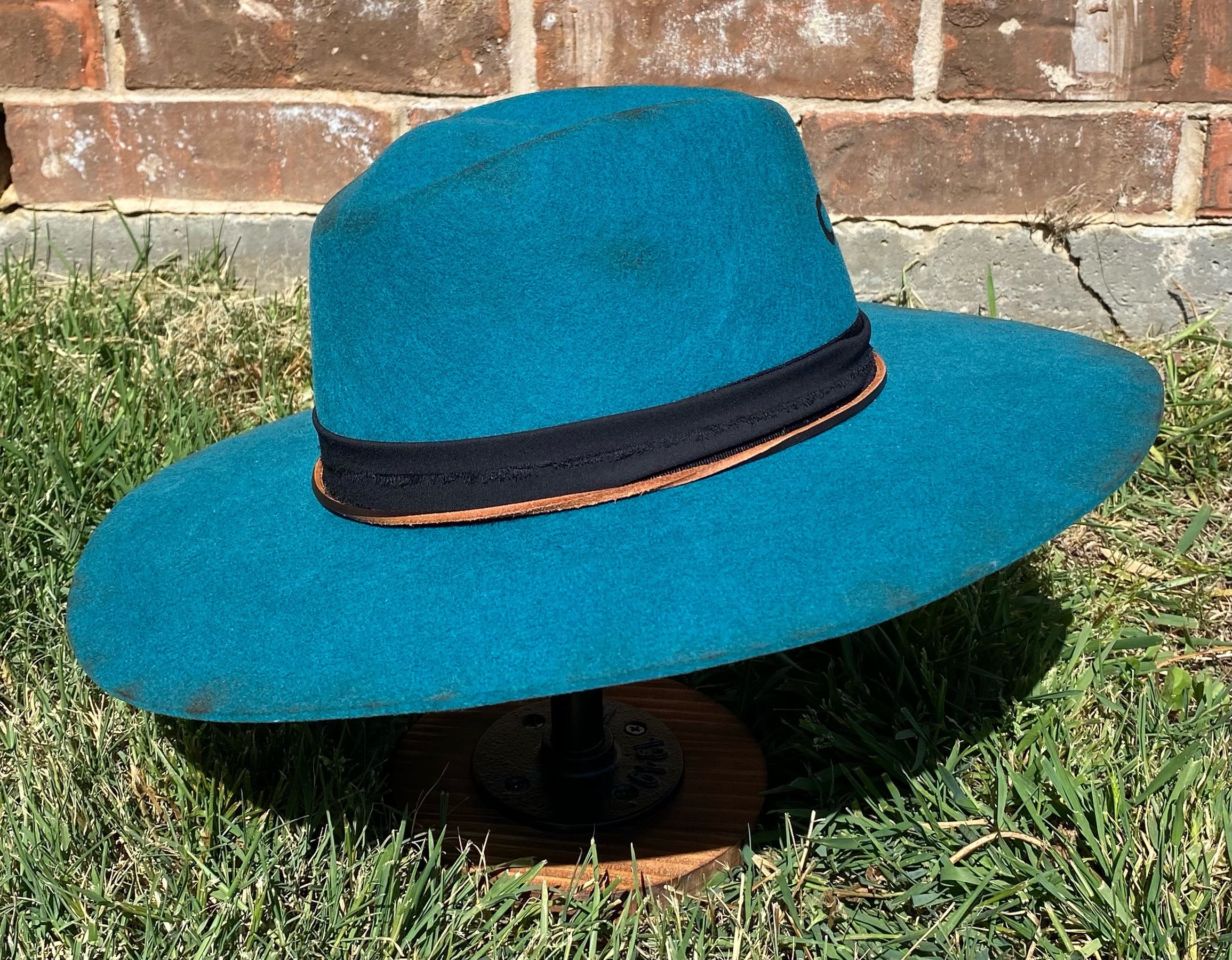 Custom burned Teal Charlie 1 horse Hat with Peacock Feather Accent Belle” This dark brown hat is loaded with all the things  main image 3