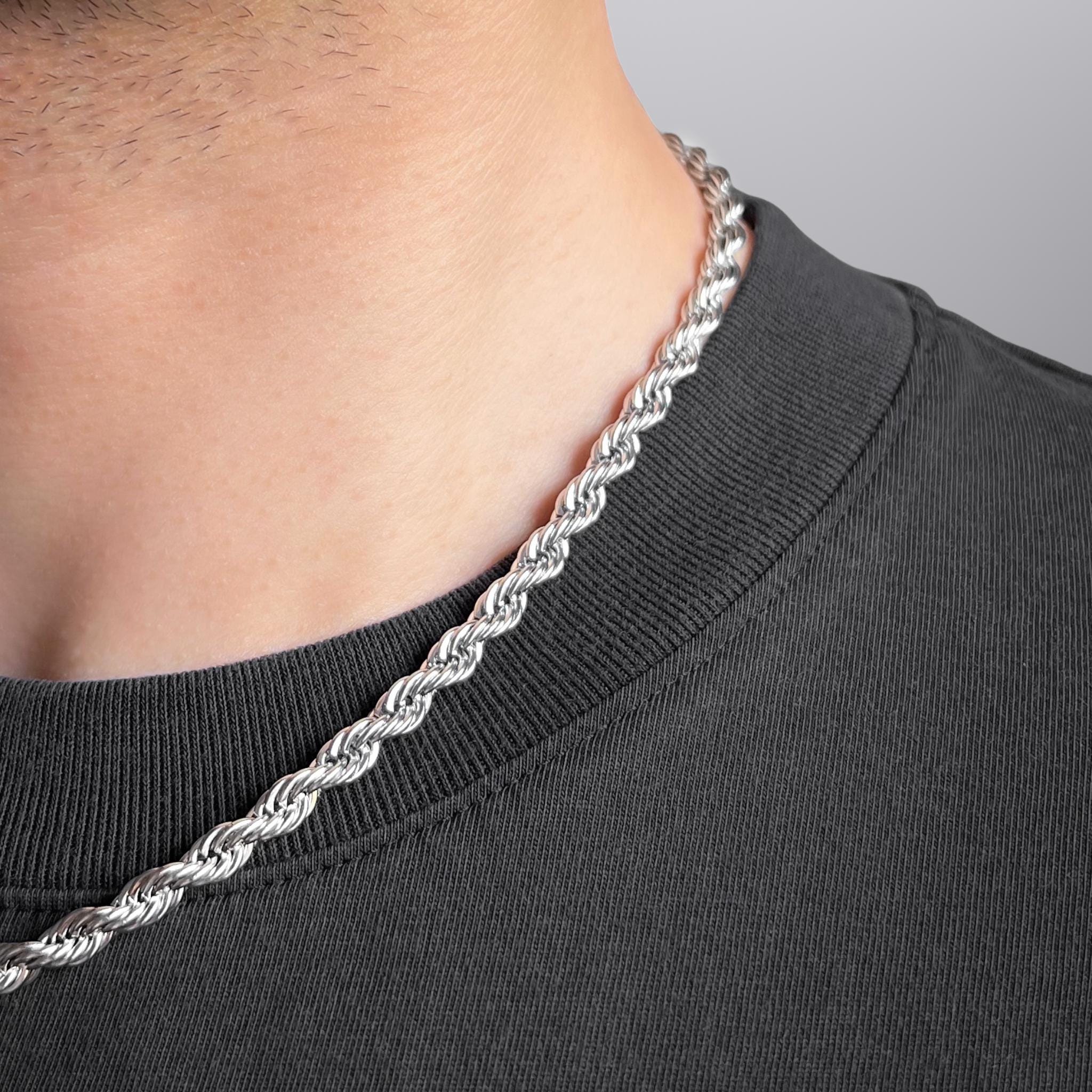 Thick Silver Twisted Rope Chain Necklace, 5mm Classic Guys
