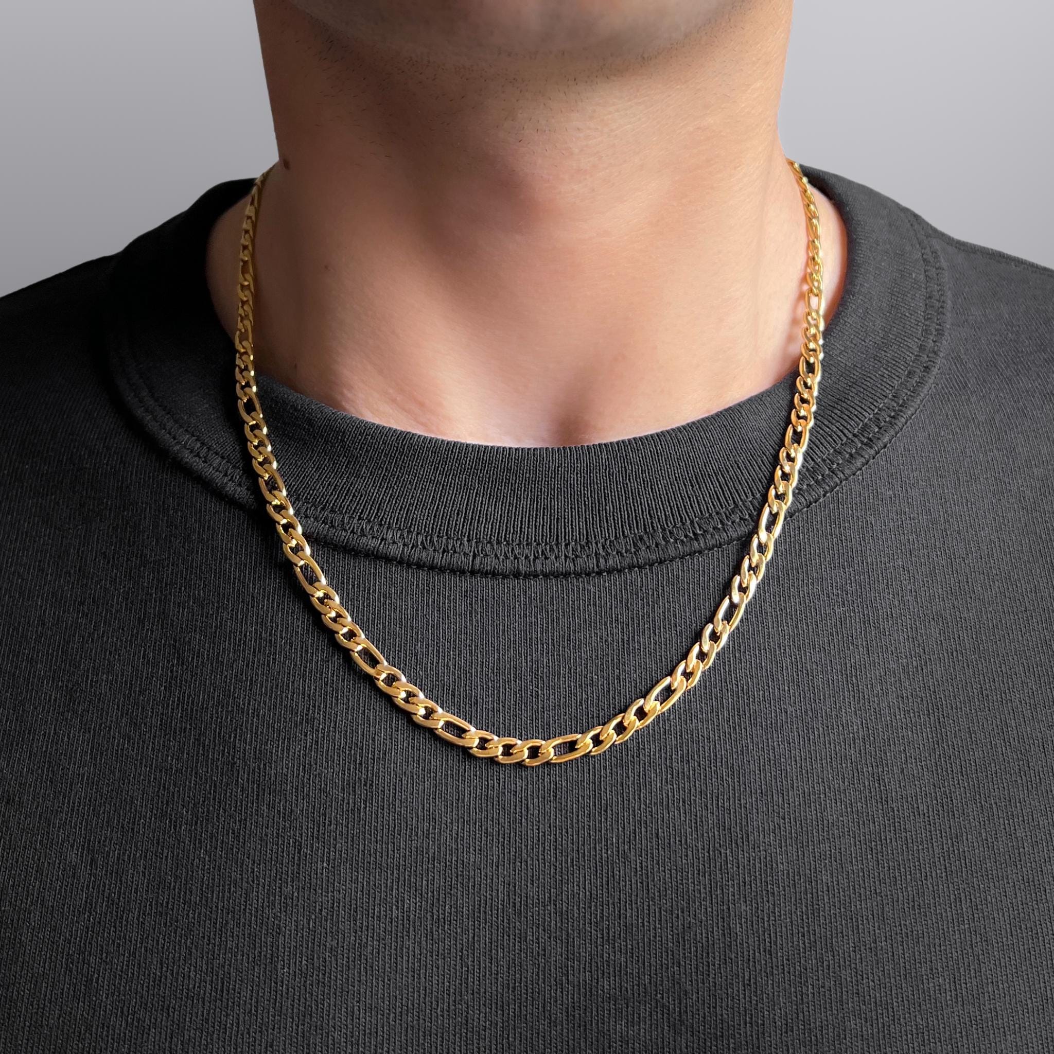 Classic Gold Figaro Chain Necklace for Men 4mm – Waterproof