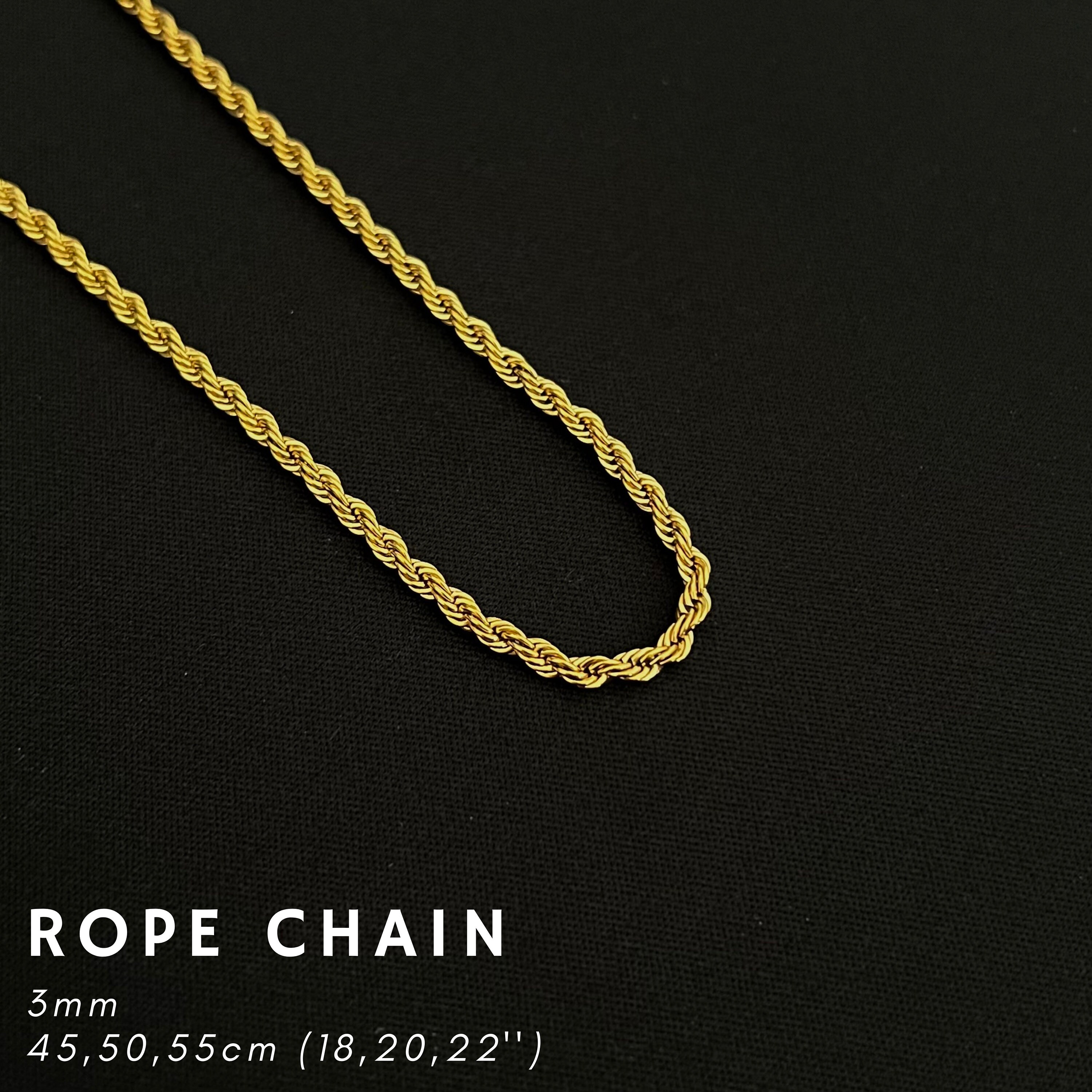 Gold Cuban Miami Curb Link Chain Necklace 3mm Thick, 18”-24” Long 
