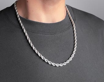Thick Silver Twisted Rope Chain Necklace, 5mm Classic Guys