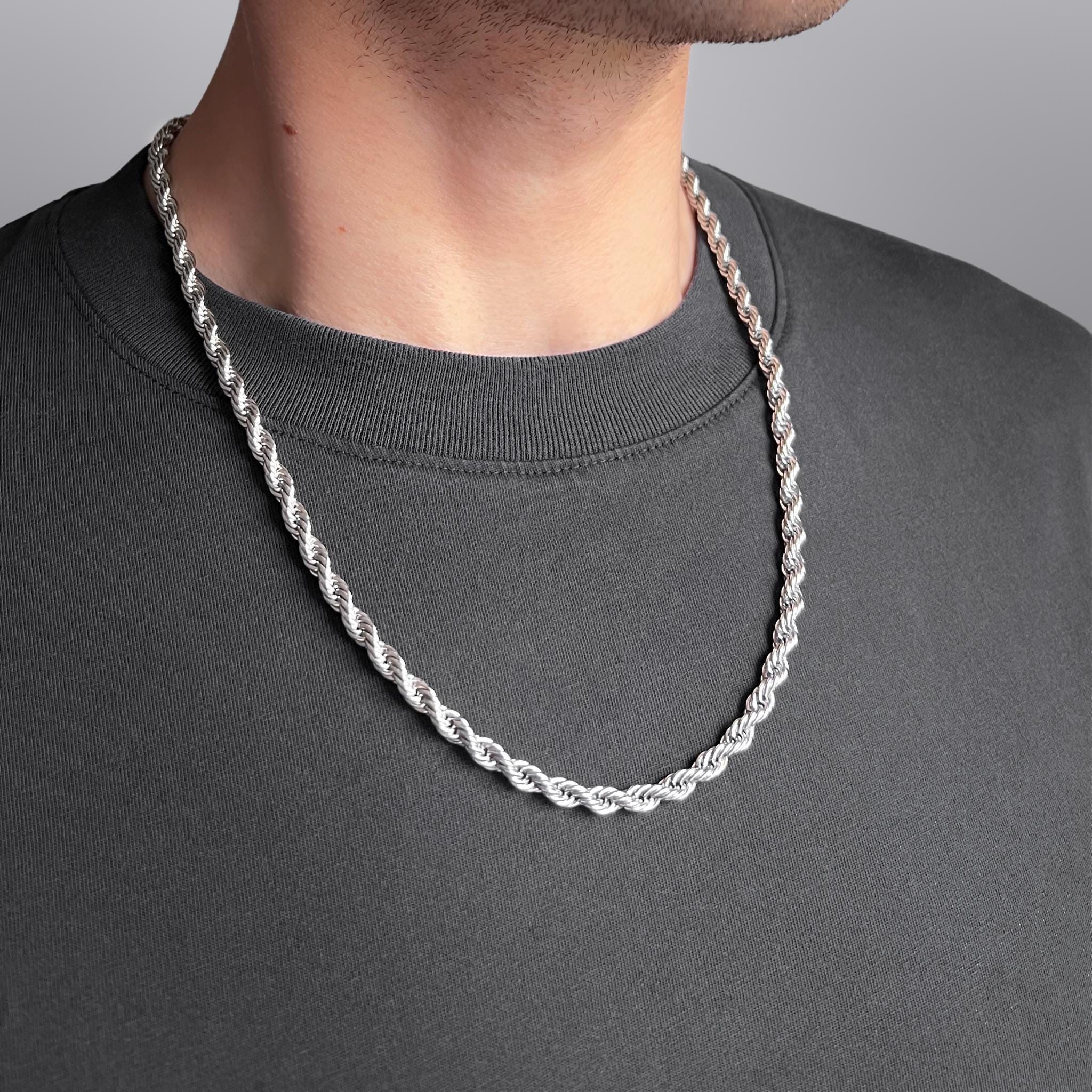 Thick Silver Twisted Rope Chain Necklace, 5mm Classic Guys