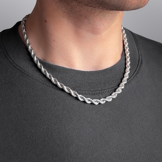 Thick Silver Twisted Rope Chain Necklace, 5mm Classic Guys