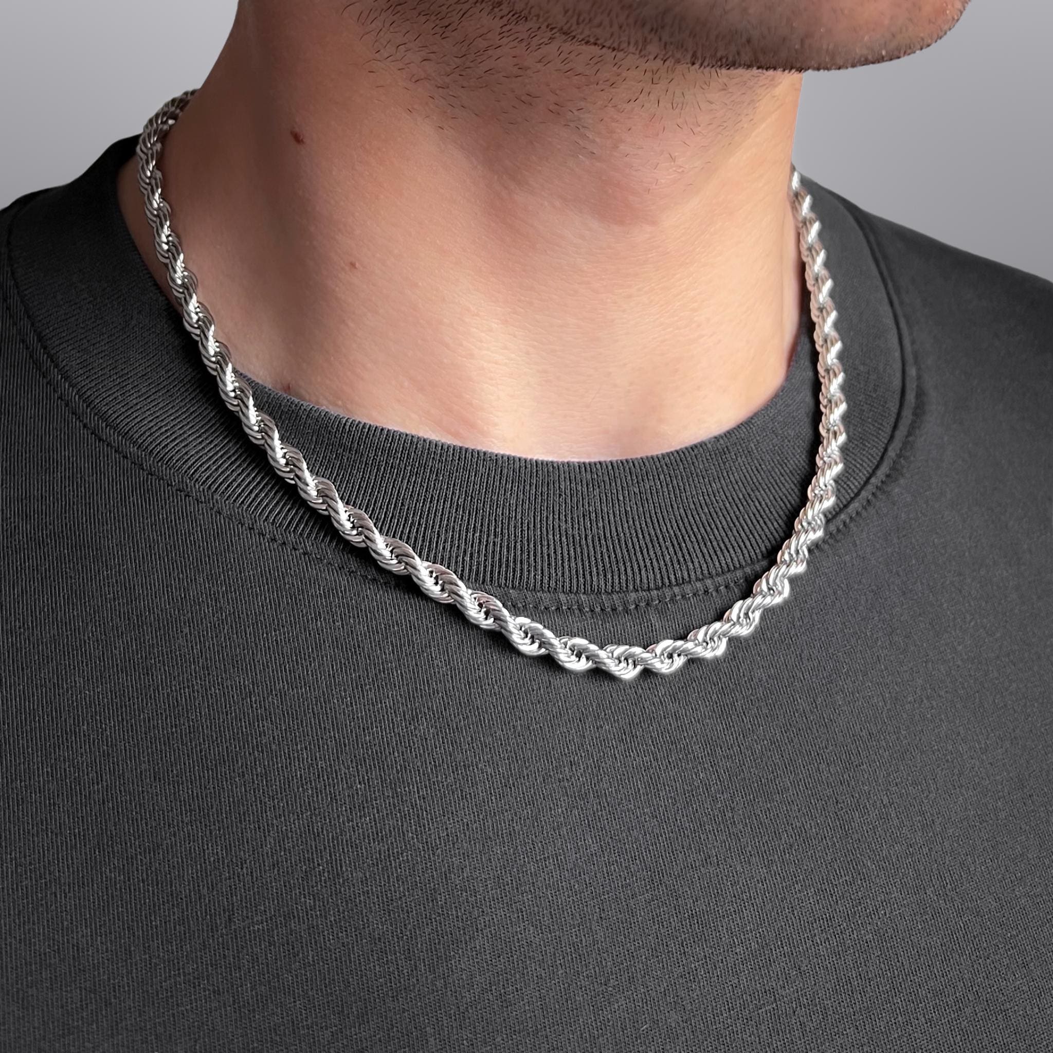 Thick Silver Twisted Rope Chain Necklace, 5mm Classic Guys
