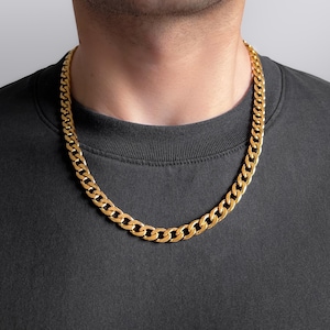 Épais collier gourmette cubain doré pour homme et femme - Bijoux classiques, pas de cou vert en acier inoxydable, collier étanche de tous les jours
