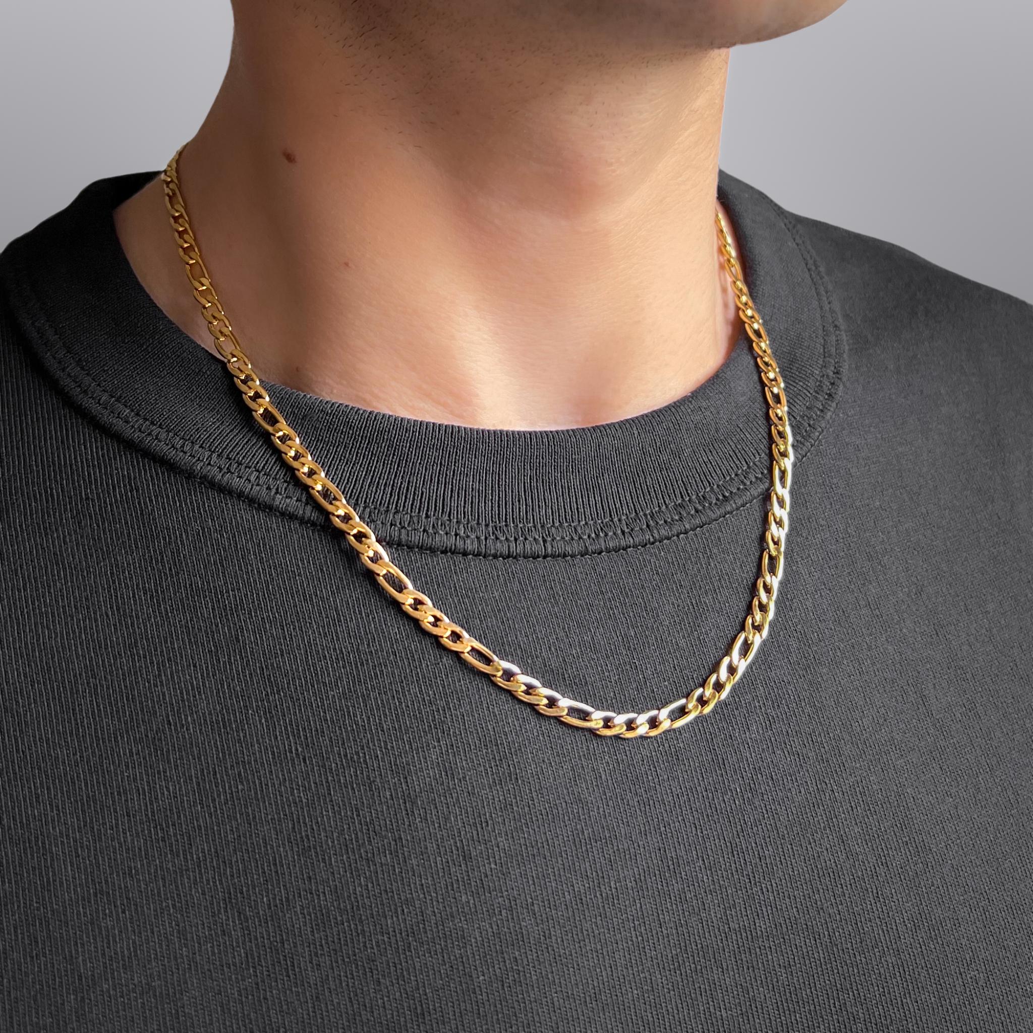 Classic Gold Figaro Chain Necklace for Men 4mm – Waterproof