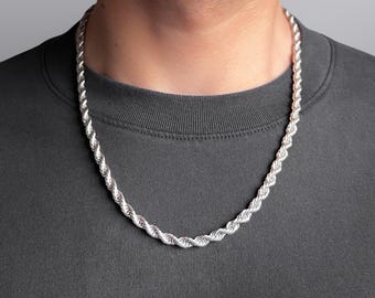 Thick Silver Twisted Rope Chain Necklace, 5mm Classic Guys