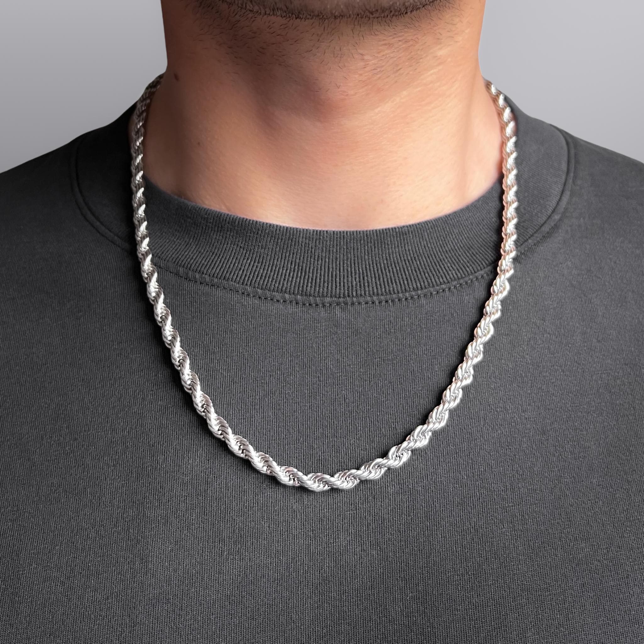 Thick Silver Twisted Rope Chain Necklace, 5mm Classic Guys