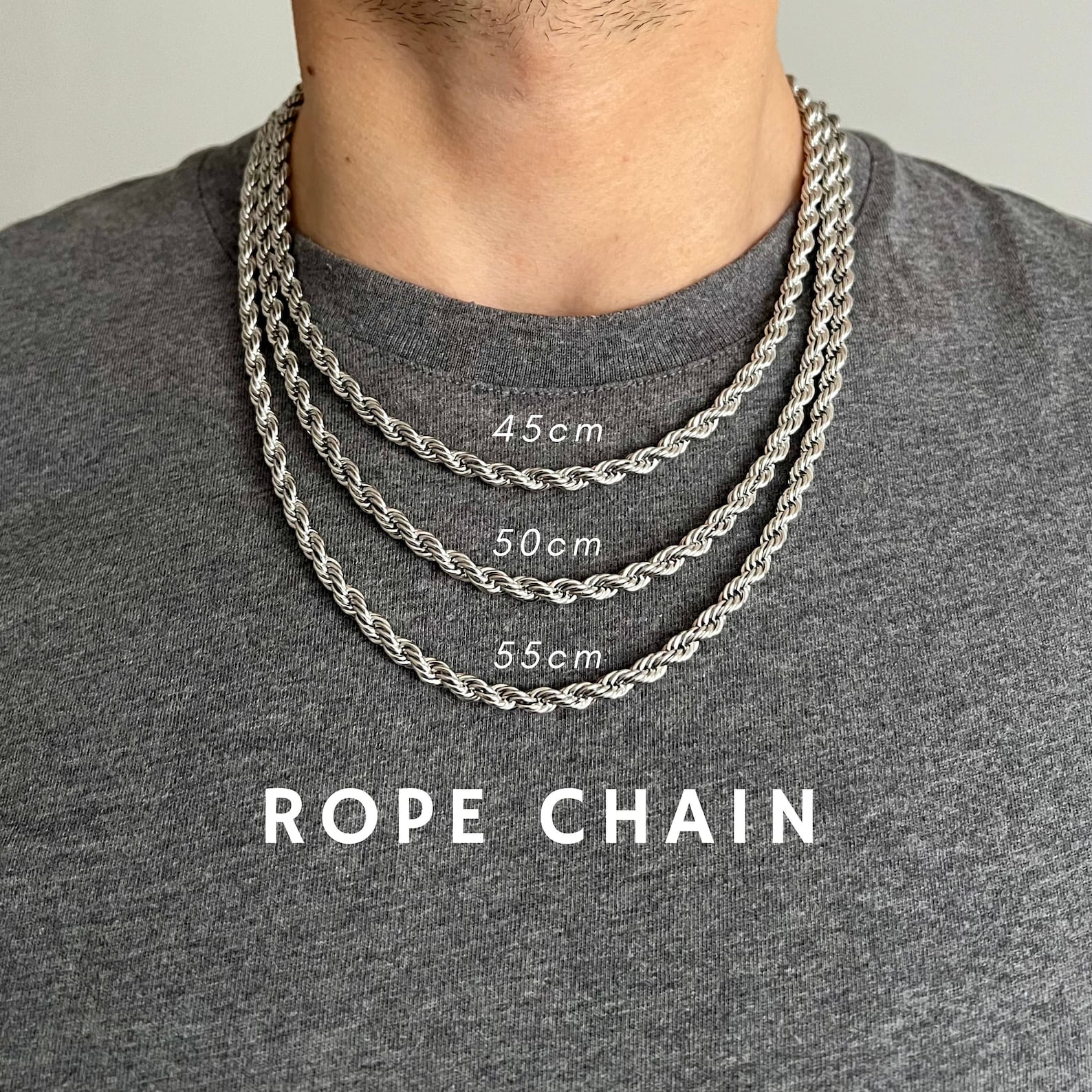 Back Rope Chain Silver Thick Silver Rope Link Chain Necklace 5mm Thick, 18”-22” Length ...
