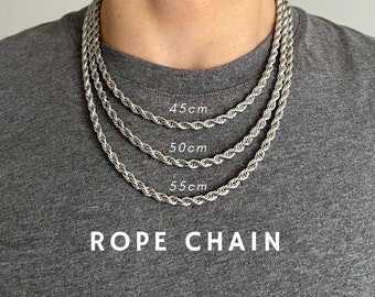 Collar de cadena gruesa de eslabones de plata de 5 mm de grosor, de 45 a 55 cm de largo, de acero inoxidable, resistente al deslustre, impermeable e hipoalergénico, de 45 a 55 cm.