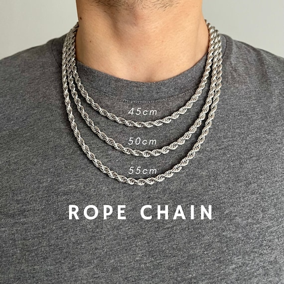 Thick Silver Rope Link Chain Necklace 5mm Thick, 18”-22” Length