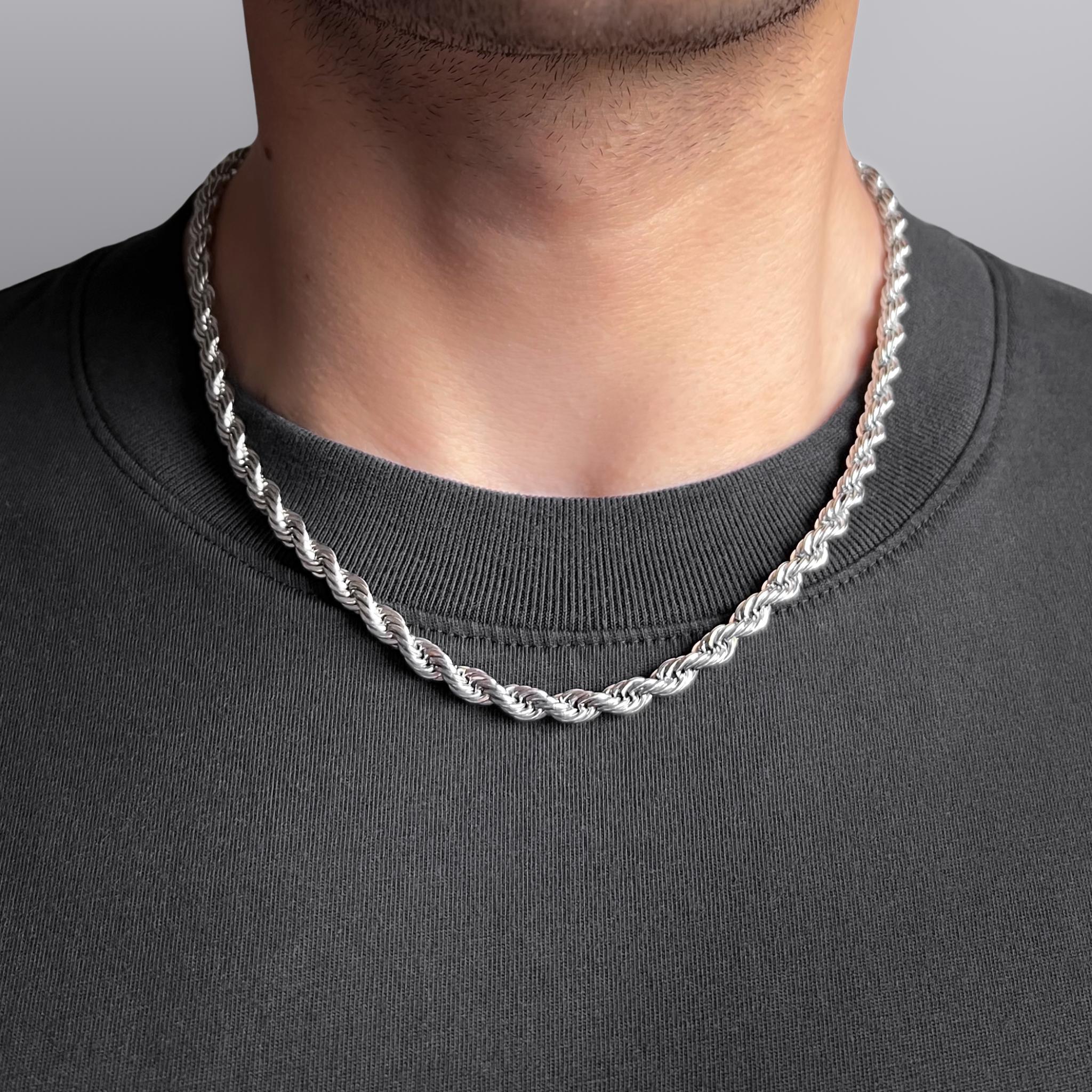 Thick Silver Twisted Rope Chain Necklace, 5mm Classic Guys