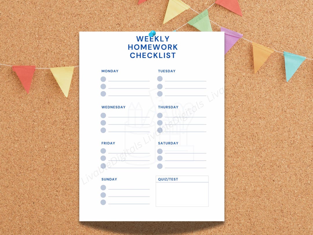 Weekly Homework Checklist - Etsy