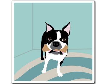 Boston Terrier with Bone Magnet, Boston Terrier Art, Dog Art, Home Decor, Magnet, Dog Magnet, Home Gifts, Office Supplies