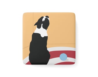 Boston Terrier with Ball - Porcelain Magnet, Boston Terrier Art, Dog Art, Magnet, Home Decor, Office Supplies, Home Gifts