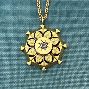 Antique Starburst Gold Filled Natural Diamond Pendant on 18 Inch Gold Filled Chain