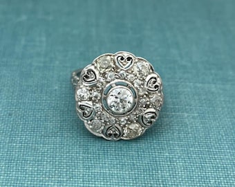 Art Deco Vintage Platinum Hand Fabricated Natural Diamond 1.5CT TW Cluster Ring