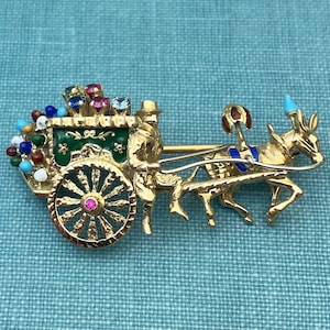素敵なシチリアのイタリアのロバの荷車 18K イエロー ゴールド 宝石ブローチ
