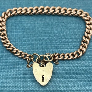 Heart Lock Clasp 9ct English Tapered Solid Rose Gold Tapered Curb Link Bracelet